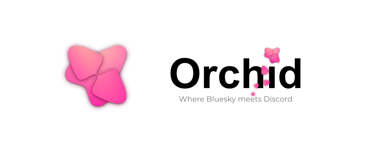 A minimalist pink Orchid flower, with the text 'Orchid: Where Bluesky meets Discord'